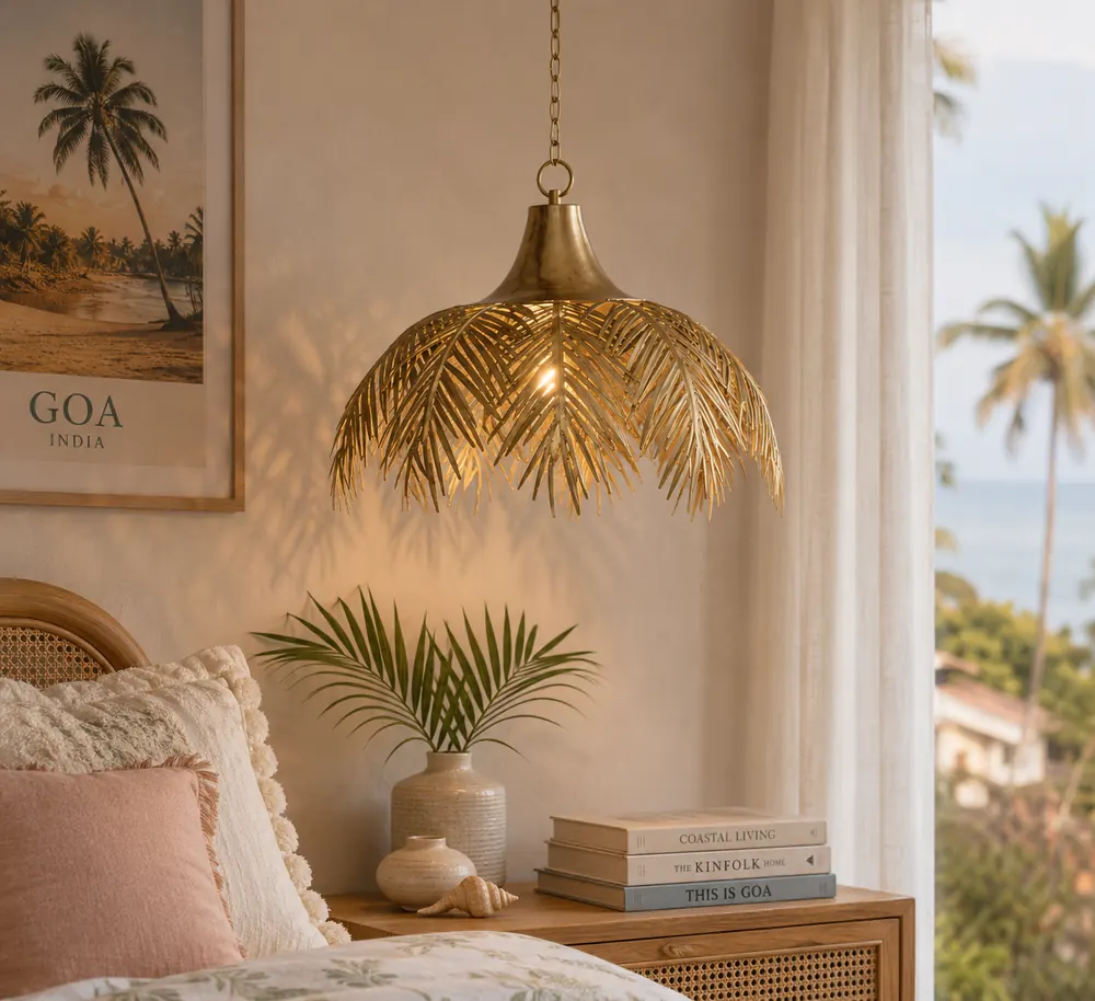 Palm hanging lamp over a table