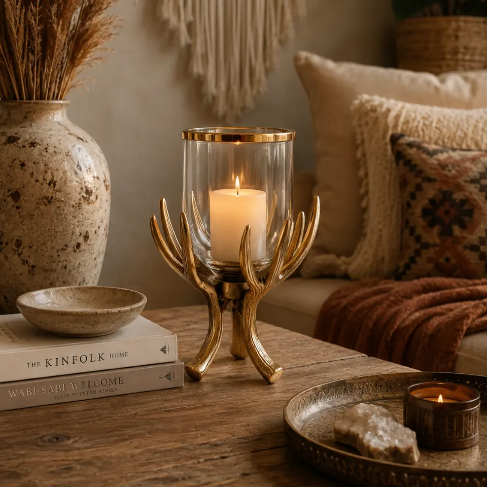 Candle holder with clear glass and ring