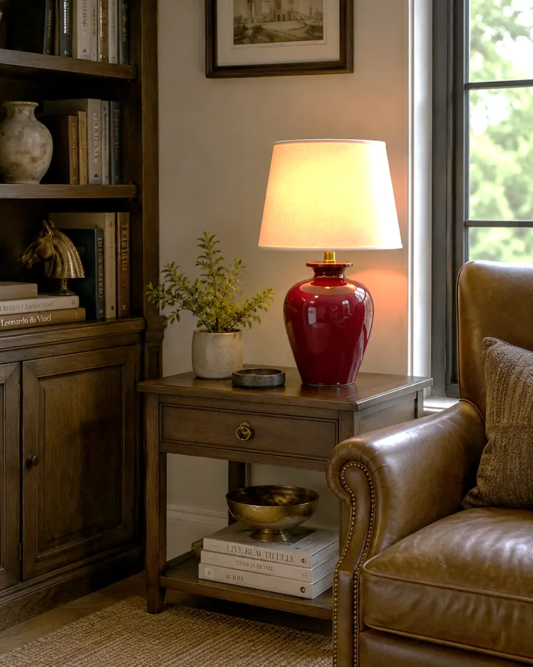 Royal red lamp in a study